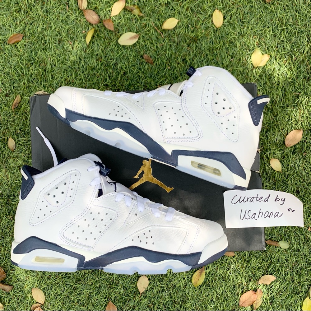 Nike Air Jordan 6 GS retro white Midnight navy shoes